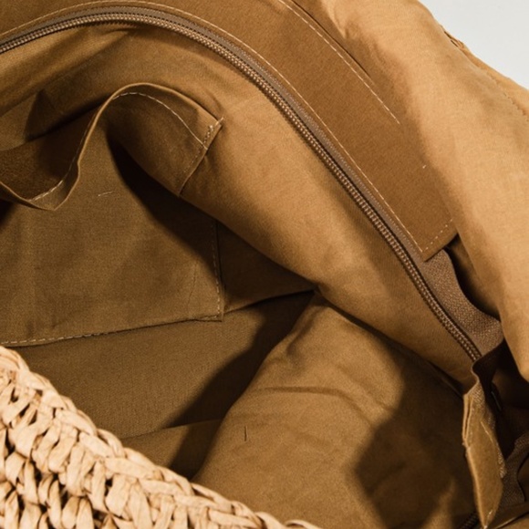 SOLD OUT Khaki Green Striped Woven Straw Braided Summer Tote Bag - Picture 5 of 5